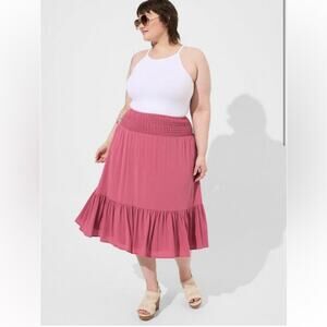 Torrid Midi Washable Gauze Smocked Waist Tiered Skirt
